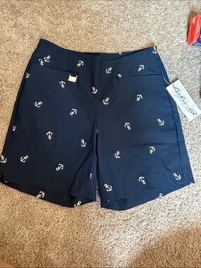 Luli & Me Navy Shorts with White Anchor Motif